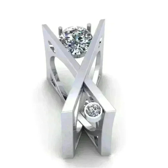 "Unique 925 Silver Plated X Overlapping Curious Ring, GPMB1427 - Picture 4 of 4